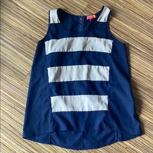 Flowy blue and cream polyester tank top!